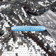 Ткань Пайеточная круглая средняя (серебро на белом)